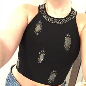 NWOT Black beaded crop top from Lord and Taylor